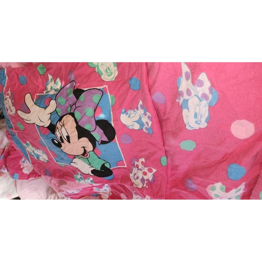 Disney Vtg Minnie Mouse 3 Pc Twin Flannel Sheet Set 100% Cotton Pink Rare Read